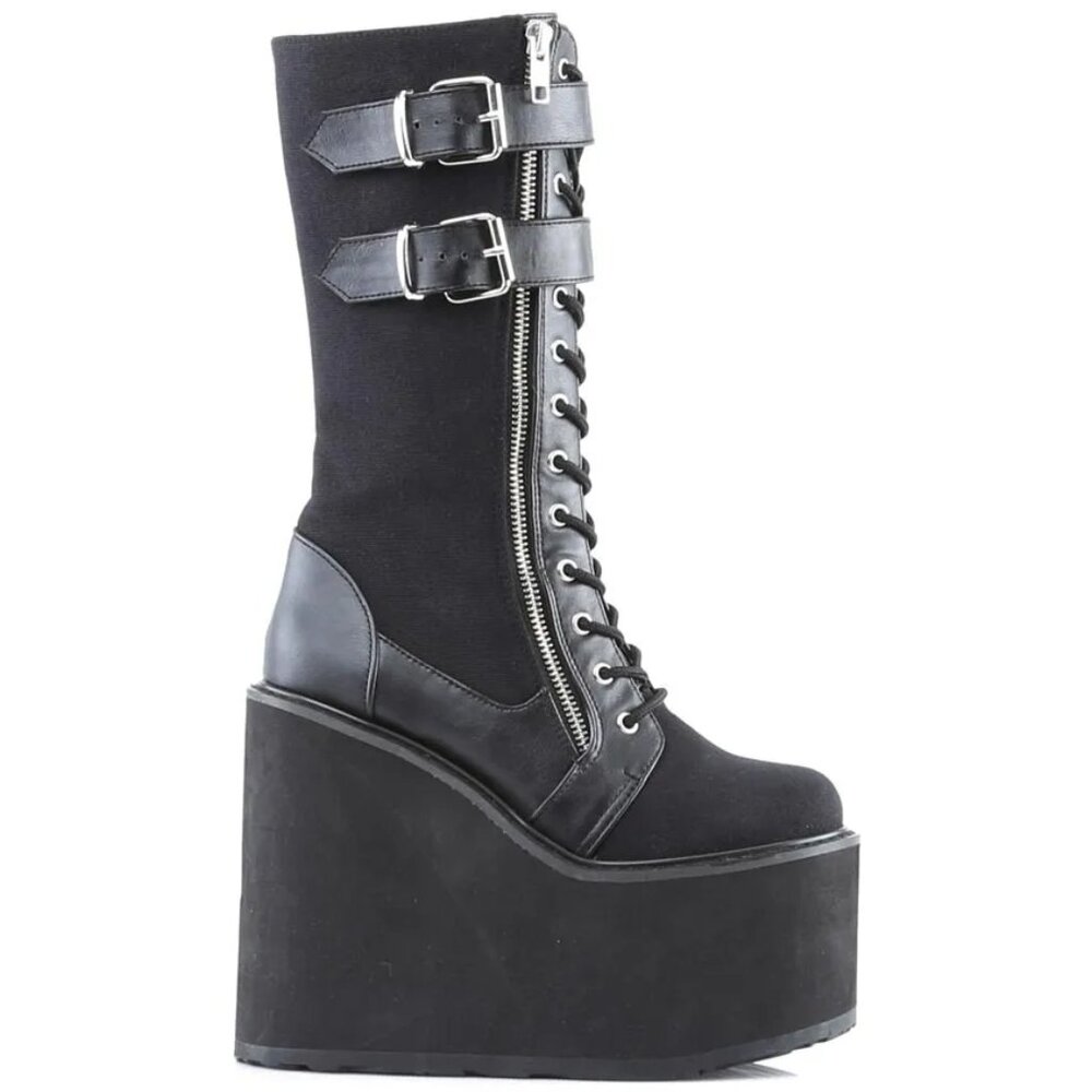 Demonia Swing-221 Canvas Wedge Platform Lace-Up K… - image 4